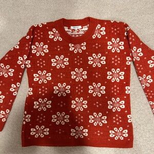 Madewell Red and White Floral Crew Neck Sweater